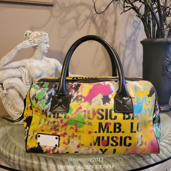 L.A.M.B. Handbags - L.A.M.B. by Gwen Stefani Yellow Graffiti Logo Satchel Designer Handbag #564
